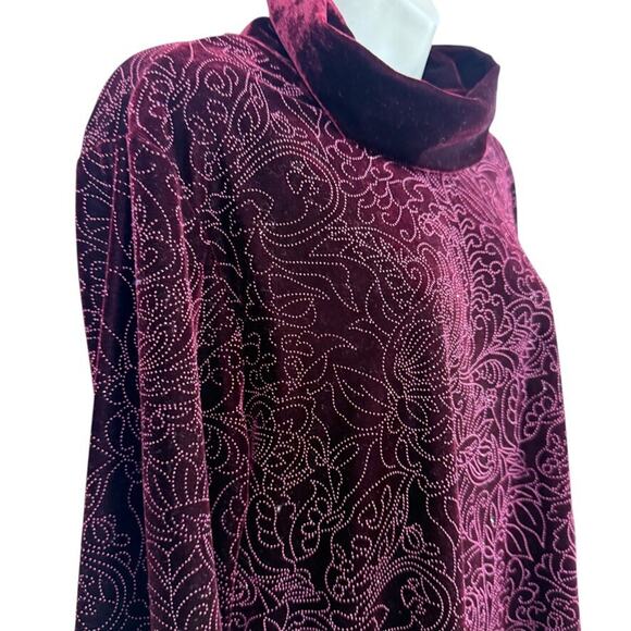 Coldwater Creek Cowl Neck Burgundy Velvet Long Sleeve Top Stretch NWT sz XL - Picture 4 of 16